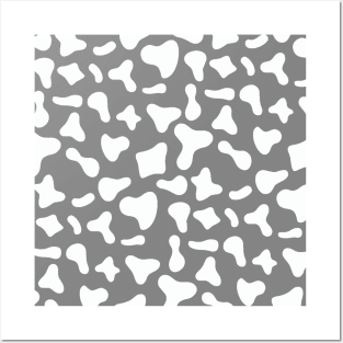 White Dairy Cow Print Pattern on Grey Background Posters and Art